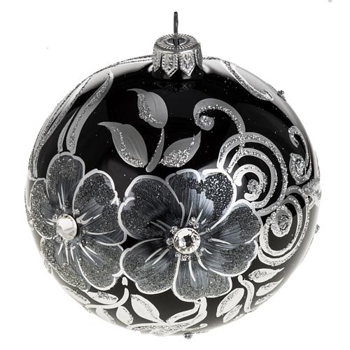 Addobbo albero Natale sfera vetro nero argento 10 cm 1