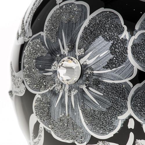Addobbo albero Natale sfera vetro nero argento 10 cm 2