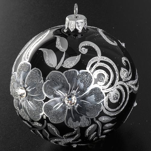 Addobbo albero Natale sfera vetro nero argento 10 cm 3