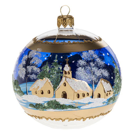 Addobbo albero Natale paese vetro blu 10 cm 1