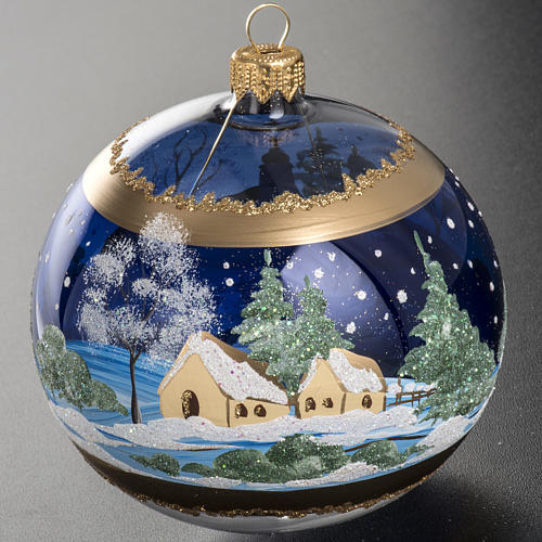 Addobbo albero Natale paese vetro blu 10 cm 3