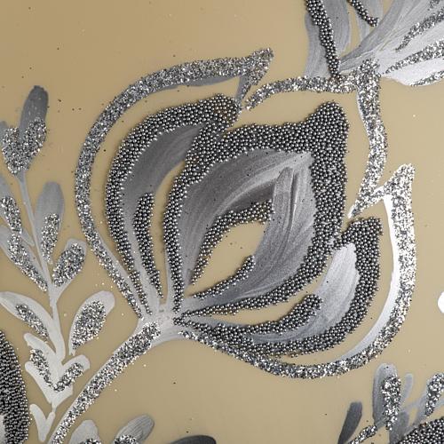 Boule de Noel verre ivoire décor florale 15 cm 4