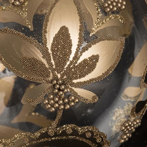 Boule de Noel verre transparent peint fleurs dorées 10 cm 3
