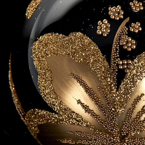Christmas tree glass bauble, black and gold flower 6cm 3