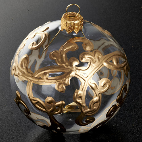 Christmas tree bauble glass with golden decorations, 8cm 2