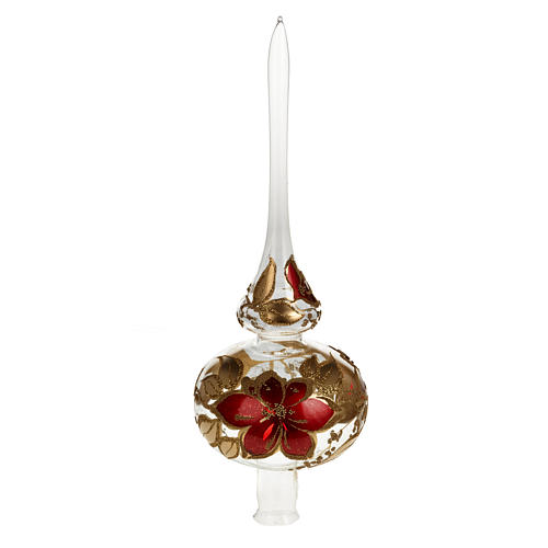 Christmas tree topper in transparent glass, red and gold decor 1