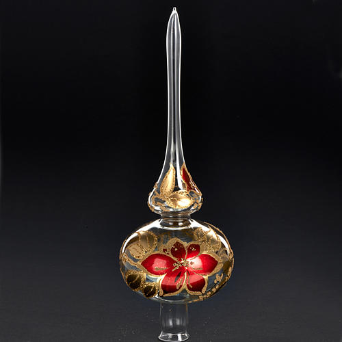 Puntale albero Natale vetro trasparente decori oro rosso 2