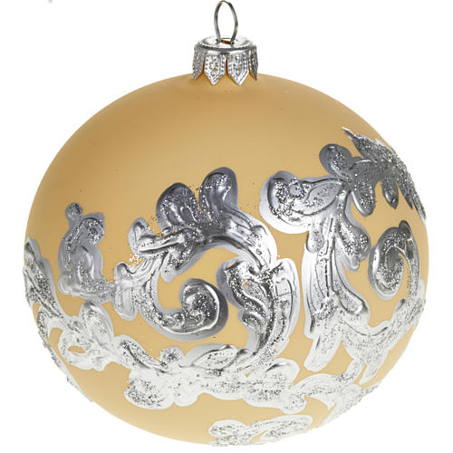 Christmas tree bauble, silver and ivory blown glass 10cm 1