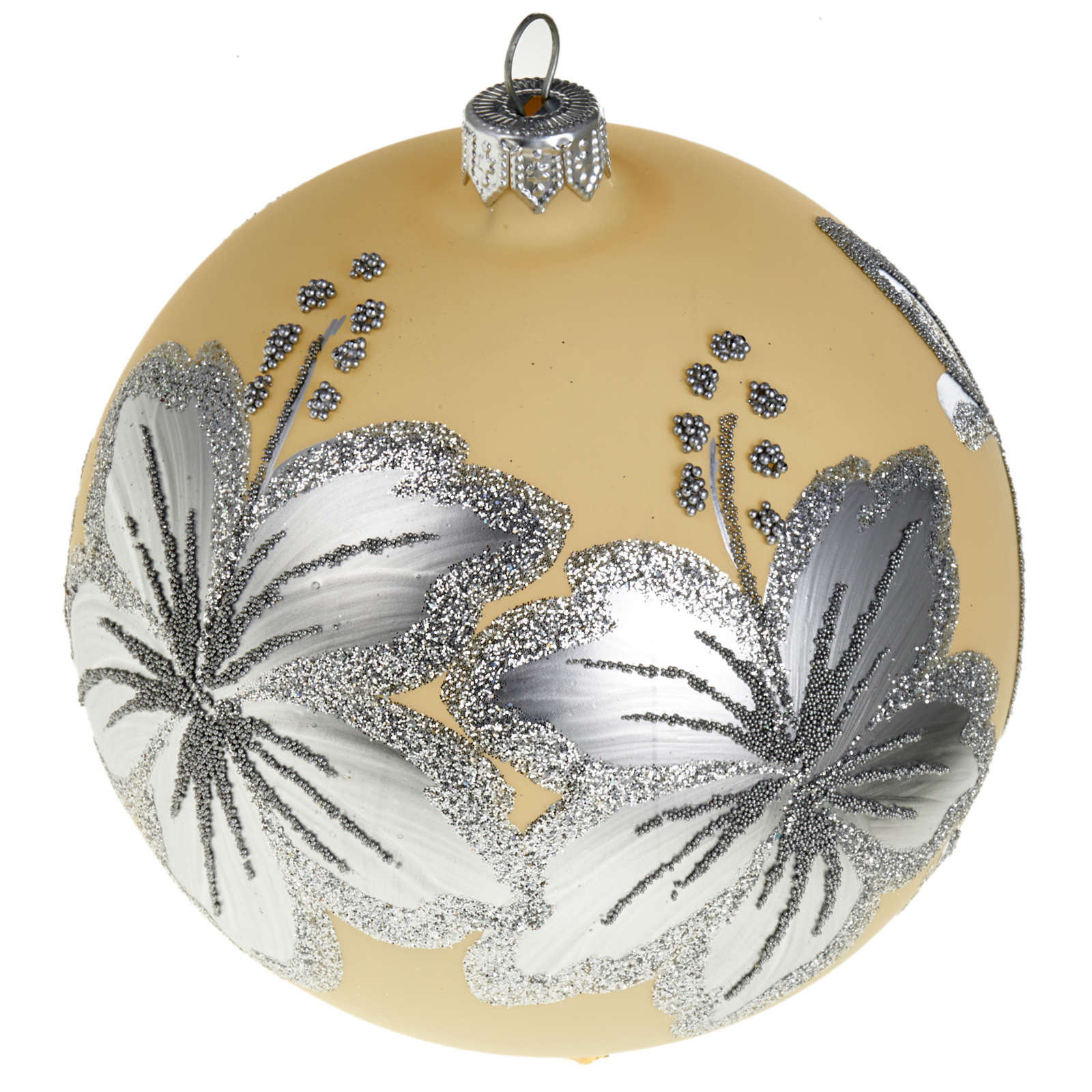 Christmas tree bauble in blown glass, silver and ivory 10cm  online