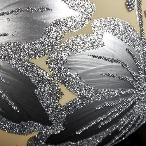 Dekoracja na choinkę bombka szkło kość słoniowa posrebrzana 10 cm 4