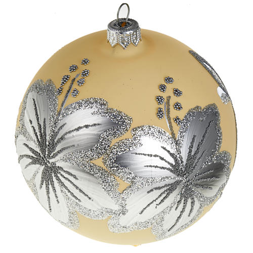 Christmas tree bauble in blown glass, silver and ivory 10cm 1