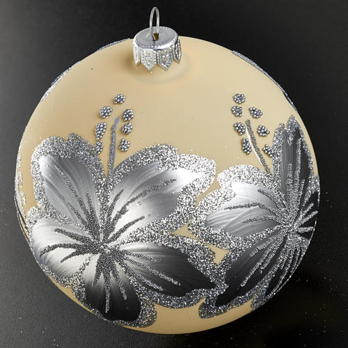 Christmas tree bauble in blown glass, silver and ivory 10cm 3