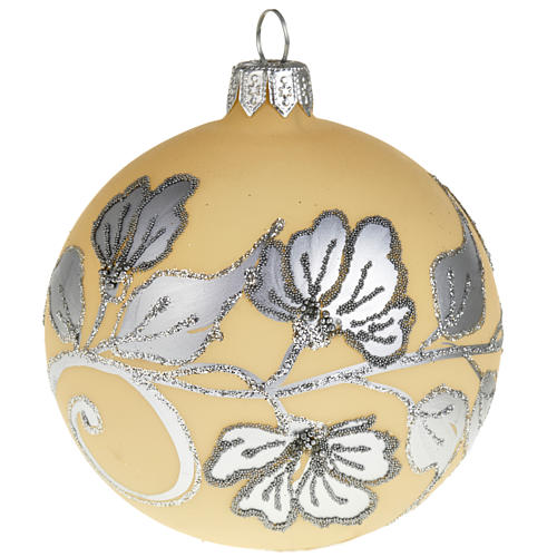 Christmas tree bauble, silver and ivory blown glass 8cm 1