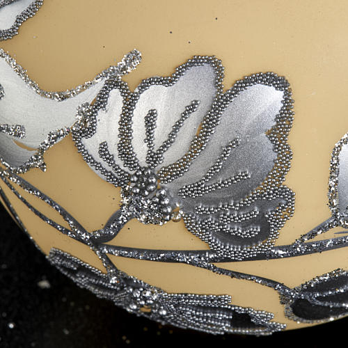 Christmas tree bauble, silver and ivory blown glass 8cm 3