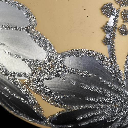 Dekoracja na choinkę bombka szkło dmuchane kość słoniowa srebro 8 cm 3