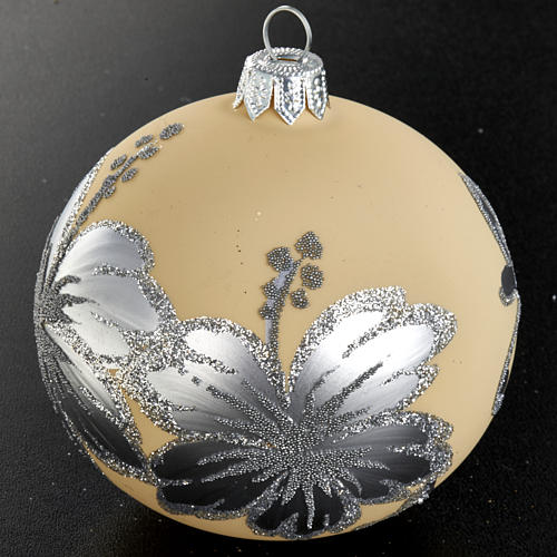 Bola de Natal vidro soprado creme prata hibisco 8 cm 2