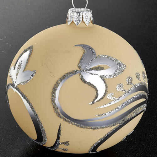 Christmas tree bauble glass ivory and silver, 8cm 4