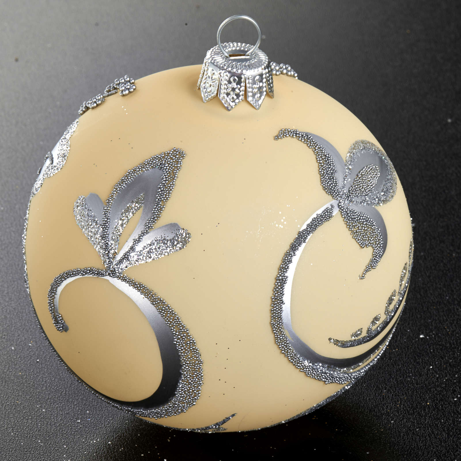 Christmas tree ivory bauble with silver flower 8cm online sales on