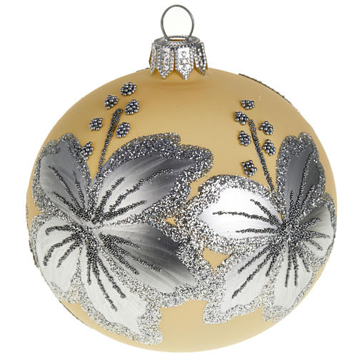 Christmas tree ivory bauble with silver flower 8cm 1