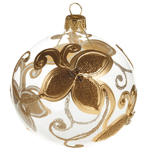 Decoro Albero Natale, palla vetro fiore oro 8 cm 1
