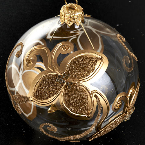 Christmas tree bauble in glass with gold flower 8cm 2