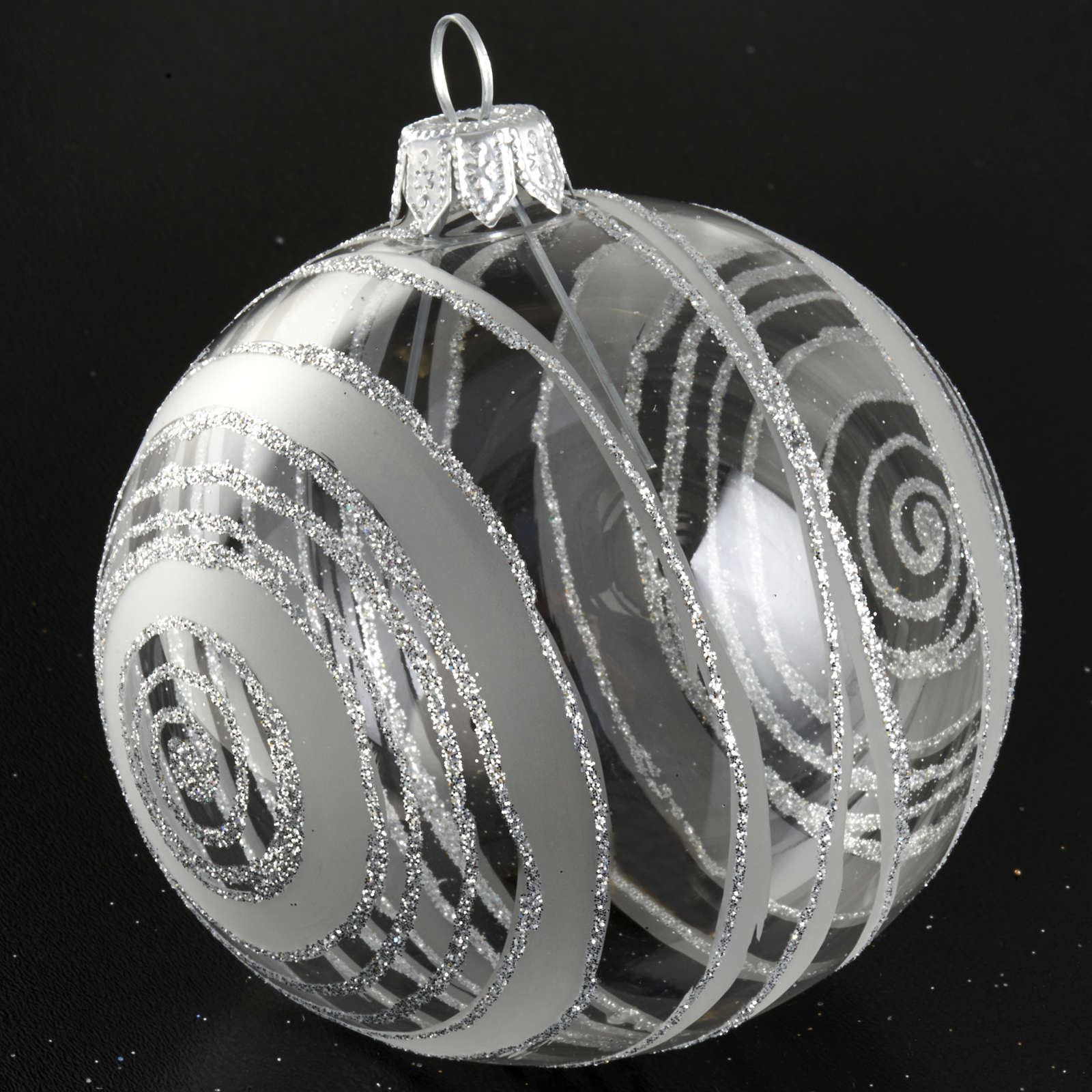 Christmas tree bauble in glass with silver decor 8cm  online sales on