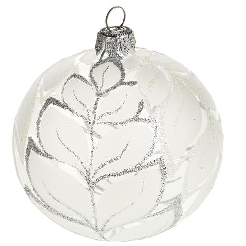 Christmas tree bauble glass silver leaves, 8cm 1