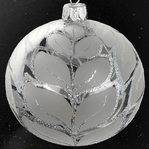 Christmas tree bauble glass silver leaves, 8cm 2