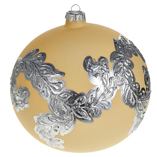Christmas tree bauble in blown glass, silver and ivory 15cm 1