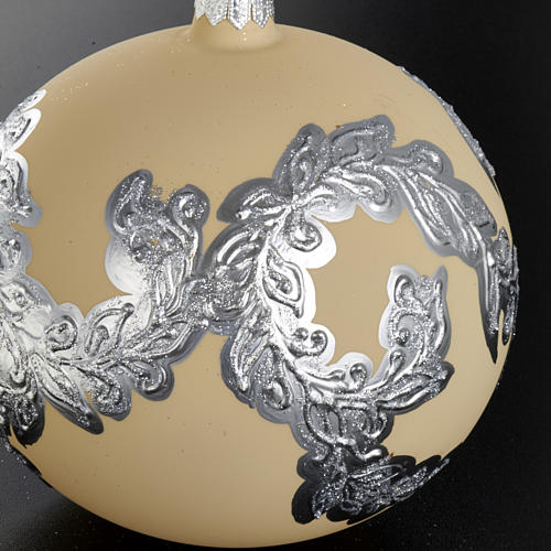 Decoro Albero Natale, palla vetro soffiato avorio argento 15 cm 2