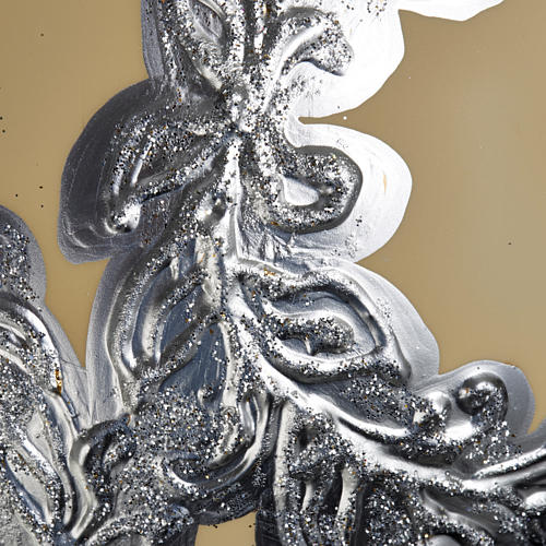 Decoro Albero Natale, palla vetro soffiato avorio argento 15 cm 3