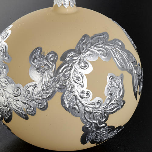 Bola de Natal vidro soprado creme prata motivo vegetal 15 cm 2