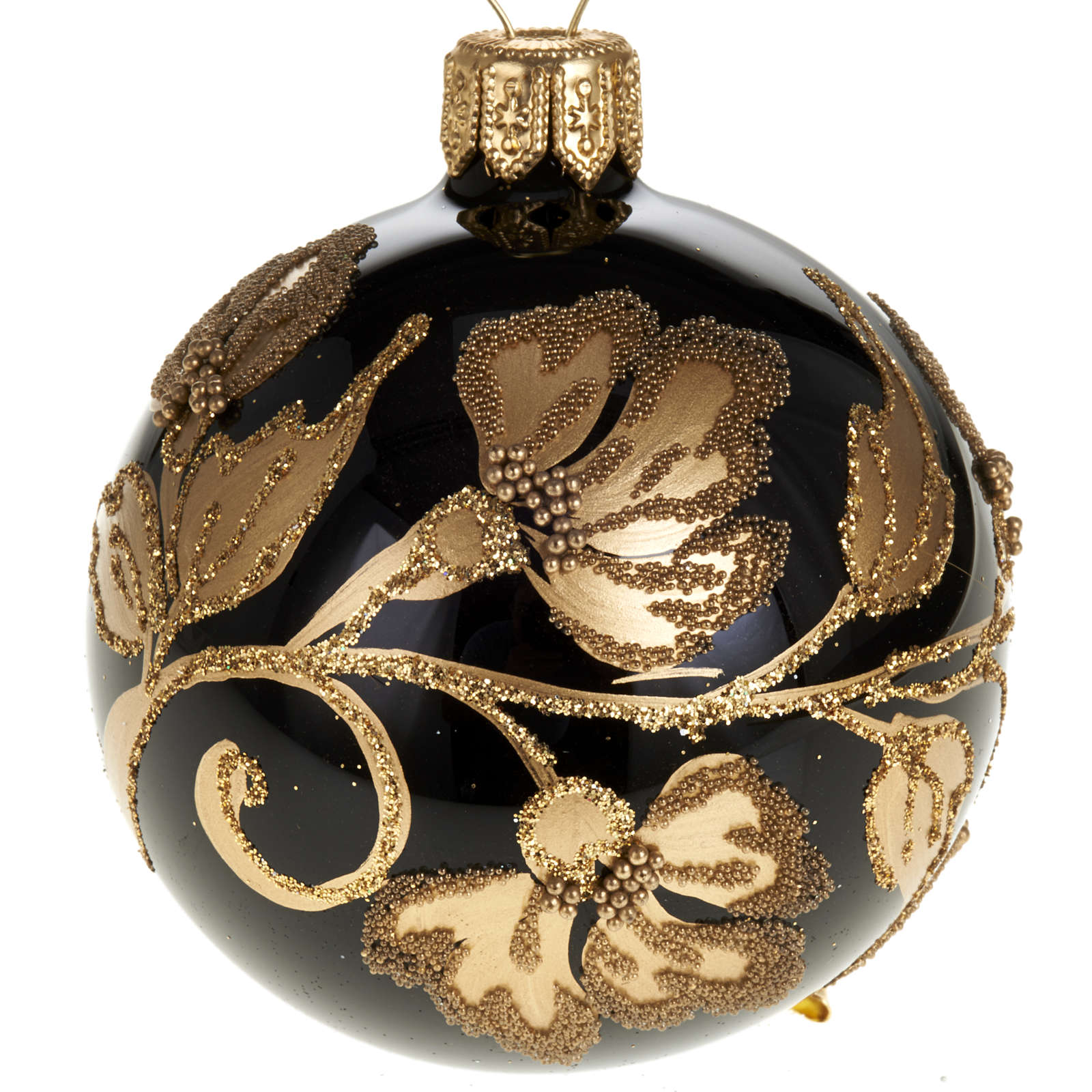 Boule de Noel décorée or verre noir 6 cm | vente en ligne sur HOLYART