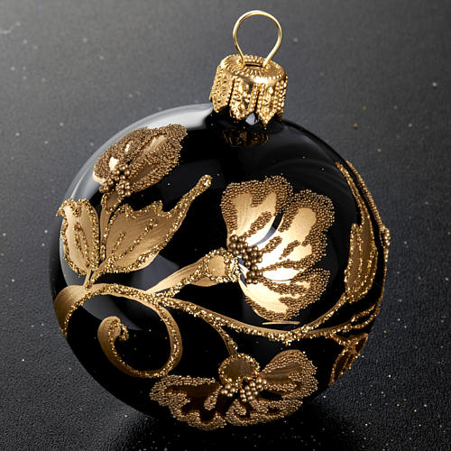 Boule de Noel décorée or verre noir 6 cm 2