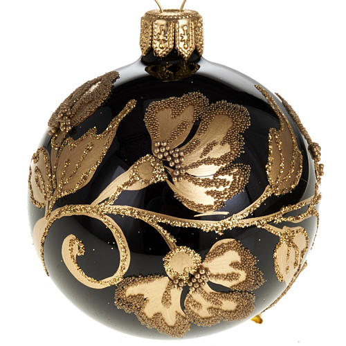 Christmas tree bauble in blown glass, black and gold 6cm 1