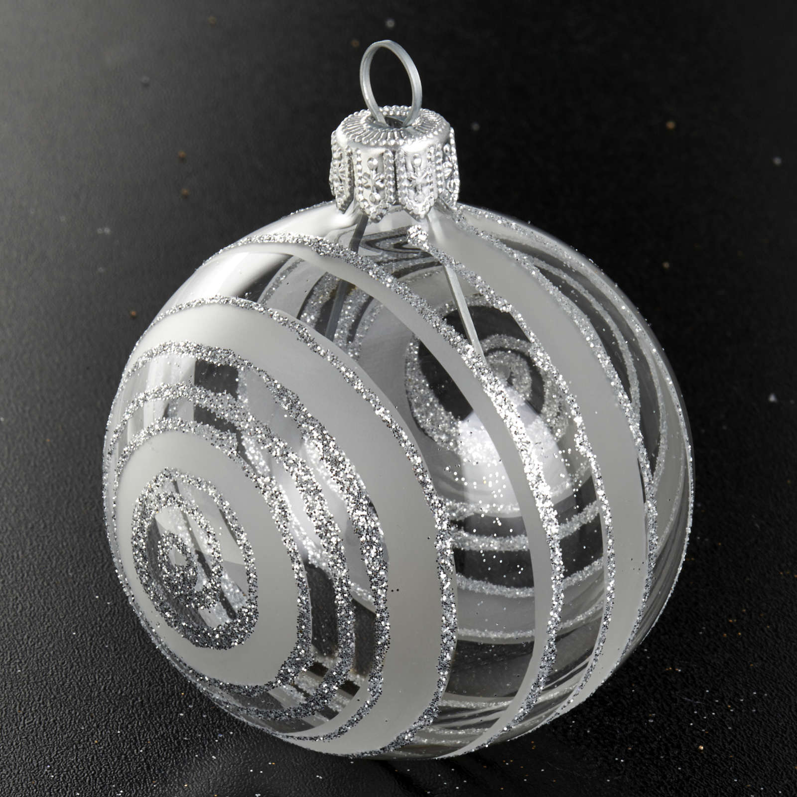 Boule de Noel décorée argent glitter 6 cm  vente en ligne sur HOLYART