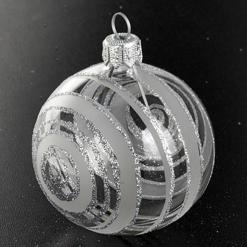 Boule de Noel décorée argent glitter 6 cm 2