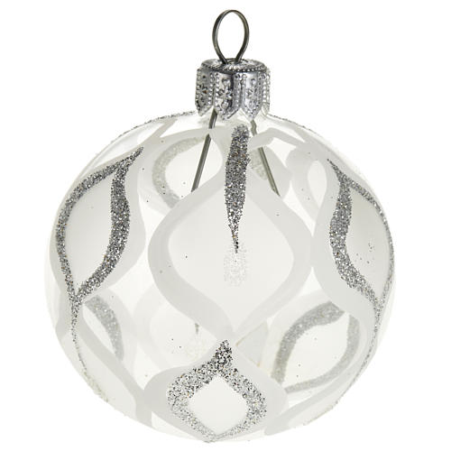 Boule de Noel transparente décorée argent glitter 1