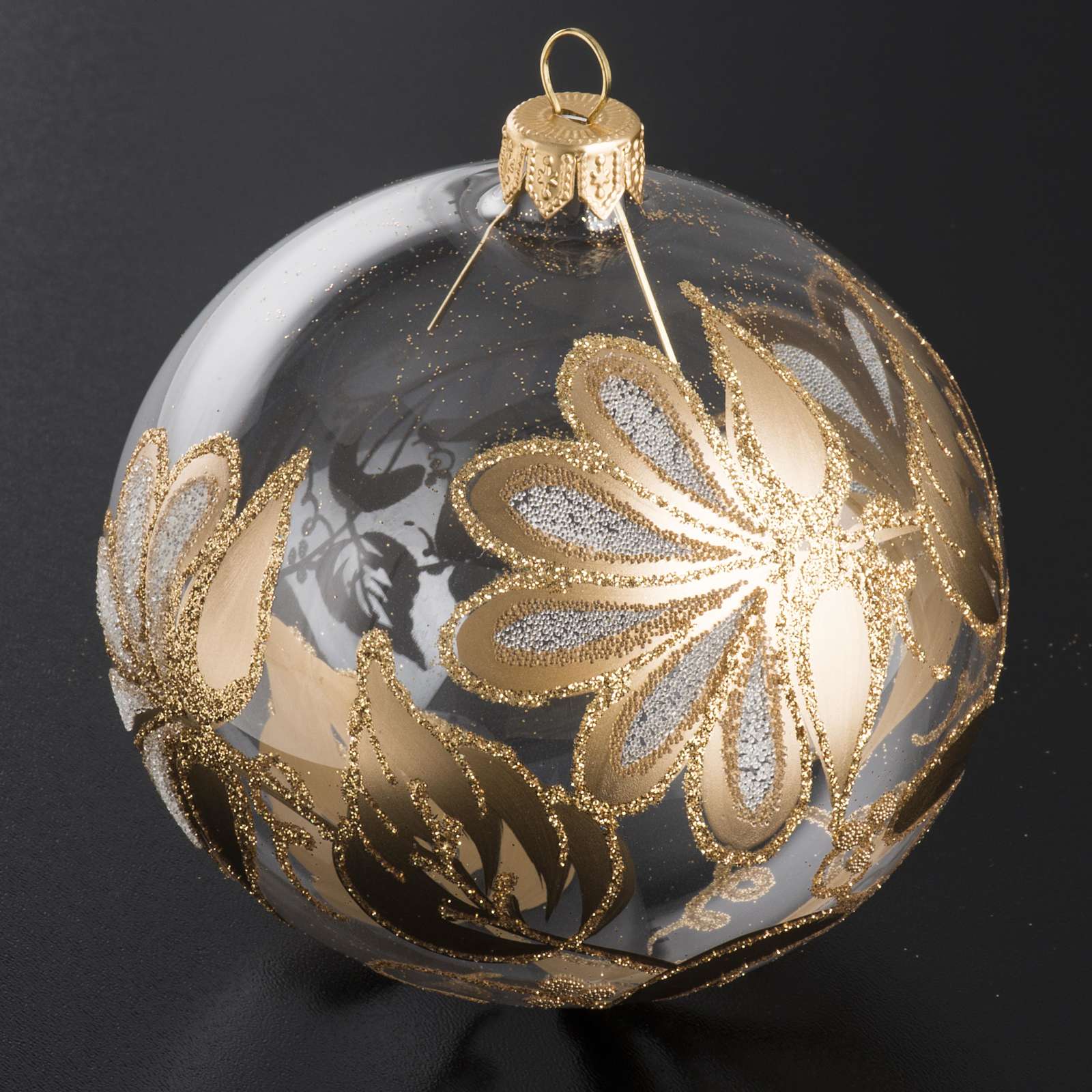 Boule de Noel verre transparent décorée or 10 cm  vente en ligne sur 