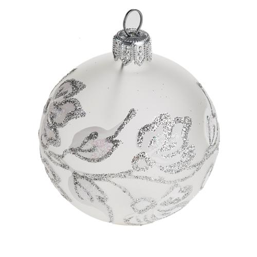 Bola de Navidad vidrio soplado, blanco y plateado 6cm 1
