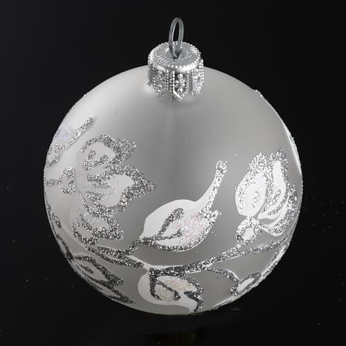 Palla Natale per albero vetro soffiato argento bianco 6 cm 2