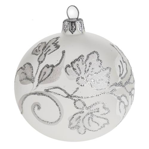 Bola de Navidad vidrio soplado, blanco y plateado 8cm 1