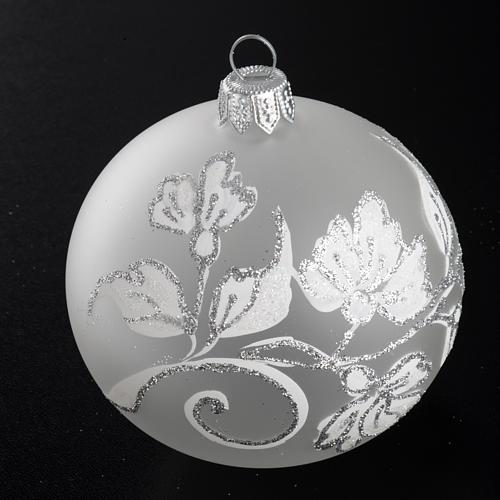 Palla Natale per albero vetro soffiato argento bianco 8 cm 2