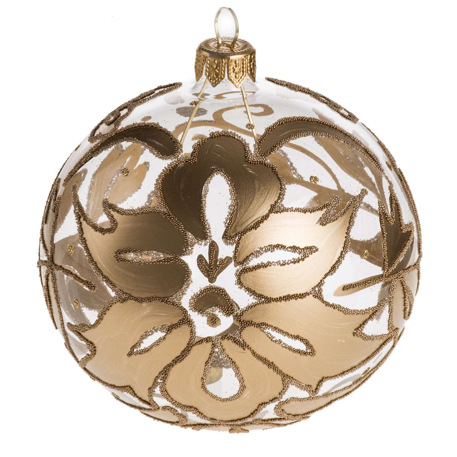Bauble For Christmas Tree, Transparent And Gold Blown Glass, 10C Bauble For Christmas Tree, Transparent And Gold Blown Glass, 10C