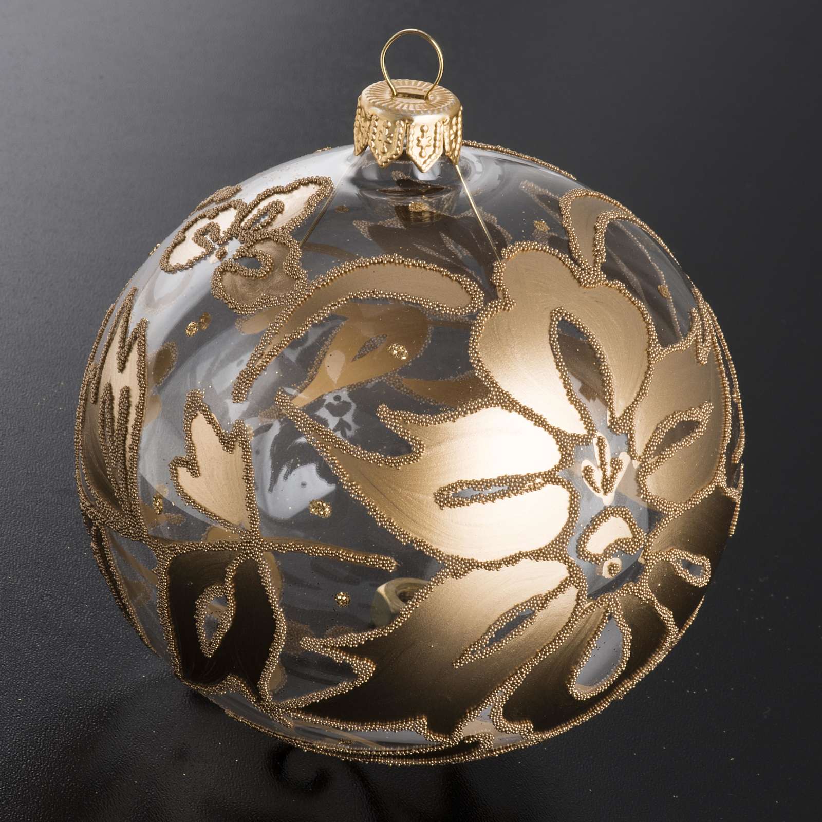 Bauble For Christmas Tree, Transparent And Gold Blown Glass, 10C Bauble For Christmas Tree, Transparent And Gold Blown Glass, 10C