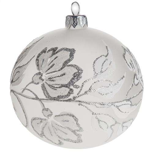 Bauble for Christmas tree, silver and white blown glass, 10cm 1