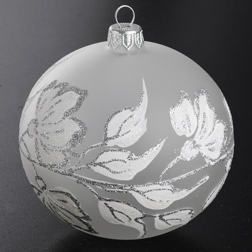 Bauble for Christmas tree, silver and white blown glass, 10cm 2