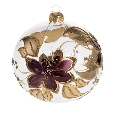 Bola de Navidad vidrio transparente, dorado y viola de 10cm 1