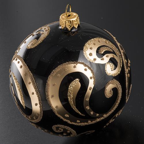Bauble for Christmas tree, black and gold blown glass, 10cm 2