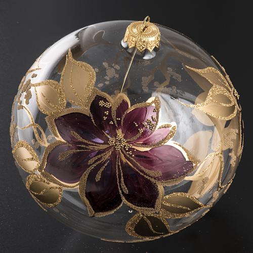 Bola de Navidad vidrio transparente  dorado y viola de 15 cm 2